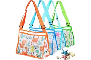 AMZMUKAUP 4 Pezzi Borsa Porta Giochi Spiaggia, Borsa da Spiaggia in Rete Borsa a Rete da Spiaggia per Bambini Pieghevole e Riutilizzabile per Mare Piscina Barca Giocattoli Asciugamani (Solo Borse)