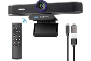 Tenveo VA300C | Webcam 4K Videocamera Audio Conferenza 4K UHD KI Auto Rilevamento Telaio 4X Zoom Digitale Doppio Microfono Microfono Altoparlante Integrato per Videoconferenza Streaming Gaming