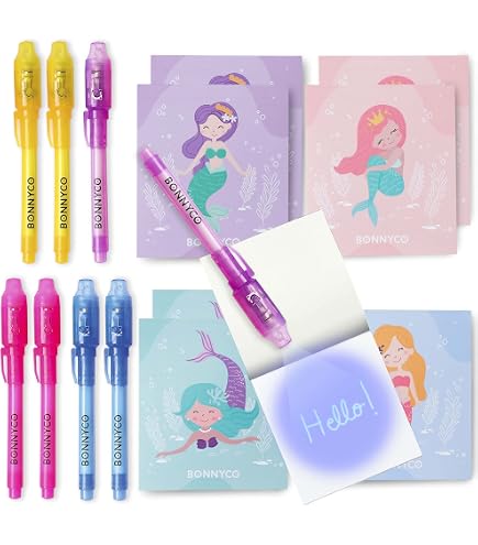 Pack 16 Stylos Encre Invisible Animaux Marins - Avec Carnets Et Lampe UV - Cadeau Anniversaire