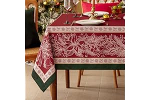 Romanstile Obrus na Boże Narodzenie, czerwony, zmywalny, prostokątny, 100 x 140 cm, kwiaty, odporny na działanie wody, z efektem lotosu, plamoodporny, na stół do jadalni, na imprezę, Boże Narodzenie,