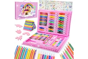 HappyGoLucky 3-9 Years Old Girls Gifts, Colouring Sets for Children Unicorn Gifts for Girls Birthday Presents Toys for 3-9 Year Olds Girl Colouring Pencils Crayons for Kids Art Set1