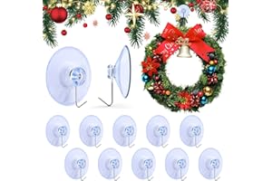 KUAOWT Ventose con Gancio, 12 Pezzi Ganci in Metallo a Ventosa Trasparenti 40mm, Ventose per Vetro, Bagno, Cucina, Finestre, Portasciugamani, Catene Luminose, Decorazioni Natalizie e di Halloween