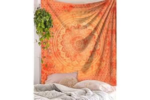 Sophia-Art Tapisseries Hippie Mandala Indien Tenture Murale Unique Tapisserie Indienne Hippy Mandala Belle Couvre-lit à la Main Wall Decor Reine Tapisserie (Orange Tie&Dye Ombre, 86" x 94")