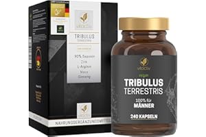 ‎VITACTIV NATURAL NUTRITION VITACTIV Tribulus Terrestris 1500 mg - 240 Capsules - Tribulus Extract High Dose, 90% Saponin - Zinc for Testosterone Levels, Plus L-Arginine, Maca, Ginseng, Vitamin B6 - For Weight Training, Vegan