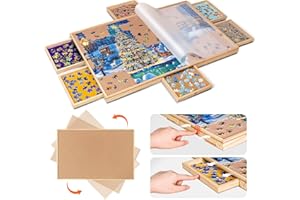 Becko US Puzzle rotatif 1000 pièces 6 tiroirs de tri couvercle PP transparent design push to open table de puzzle spinning avec Lazy Susan pour adultes et enfants