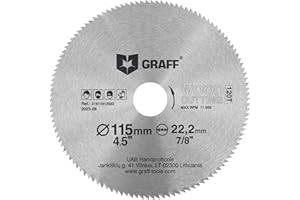 115 mm Lama per Sega Circolare per Smerigliatrice Angolare per Legno, Compensato, Laminato, Cartongesso, Plastica — Disco da Taglio Sottile 2mm per Legno a 120 Denti di GRAFF