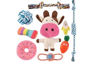 AMFUN Zestaw 9 luksusowych zabawek dla szczeniaka do ząbkowania, małych psów, zabawki do żucia szczeniaka z pluszowym piszczeniem, luksusowe zabawki dla szczeniaka z piłką i innymi linkami, ząbkowanie