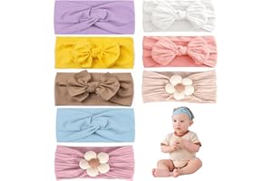 Uwiyo Pack of 8 Nylon Headbands for Girls, Baby Turban Headband, Flower Headband, Bow Headband, Elastic Baby Turban Headband for Newborns, Toddlers