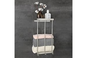 Womamny Towel Rail Wall Mounted, Towel Holders for Bathroom, Telescopic Towel Rack 37-65 cm with Bathroom Shelf and 3 Towel Hooks, Stainless Steel Towel Storage for Bathroom Terrace