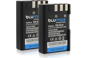 Blumax - 2 baterie kompatybilne z Nikon EN-EL9/EN-EL9e/EN-EL9a przy 1000 mAh - Nikon D40/D40X/D60/D3000/D5000