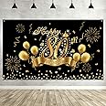 80th Birthday Black Gold Party Decoration, Extra Large Fabric Black Gold Sign Poster for 80th Anniversary Photo Stand Background Banner, 80th Birthday Party Supplies