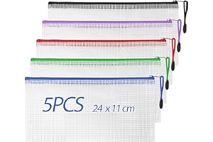 HOINYA Clear Pencil Case, Plastic Pencil Pouch Zipper File Bags 5PCS Exam Pencil Case with Strong Zipper for School Supplies, Bills, Cosmetics, Stationery and Travel Accessories, 5 Colors