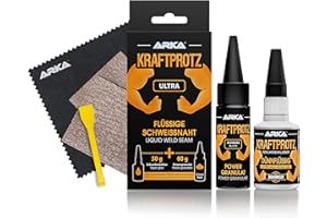 ARKA Colla saldante 2K per riparazioni – KRAFTPROTZ 110 g – supercolla + granulato – impermeabile, resistente al calore & verniciabile – per plastica, metallo, vetro, legno, gomma, pietra
