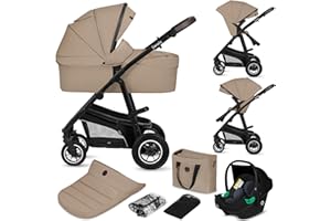 LIONELO BIANKA Kinderwagen 3 in 1 bis 22 kg Babywanne Autositz Zusammenlegbar, Reise-System, Einstellung der Rückenlehne, Räder 360o Stoßdämpfer, Verdeck XXL