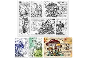 ‎GLOBLELAND GLOBLELAND Pilz Und Texthintergrund Transparente Stempel Für Die Kartenherstellung Silikonstempel 5.8x8.3 Zoll Klare Stamps Für DIY Scrapbooking Fotoalbum