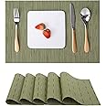 Myir JUN Table Mats Set of 6, Place Mats Table Placemats Washable Non-slip Heat Insulation Woven Vinyl for Kitchen Dinning Restaurant 18"X12" (Green)