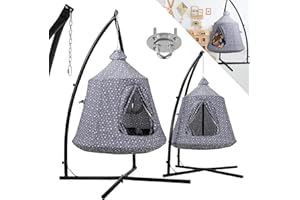 MAMIZO Fauteuil Suspendu extérieur et intérieur,Balançoire Nid d'Oiseau avec Tente,Hamac sur Pied,Fauteuil Relax de Jardin avec lumières LED,capacité de Charge 150 kg,Grau