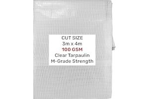 EOTRADER Clear Monotex Heavy Duty Tarpaulin, 100gsm Waterproof Ground Cover Multipurpose Furniture, Caravan, Vehicle, Tool, Camping & Shed Mono Sheet, Medium Weight Reinforced Cotton Mesh (3m x 4m)