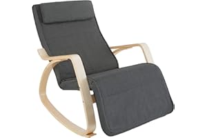 TecTake® Sedia A Dondolo, Poltrona Relax Ergonomica, Poggiapiedi, Poltrona a Dondolo, Imbottita, Rivestimento Lavabile, Struttura In Legno, Salotto, Camera Da Letto, Ufficio, Studio - Grigio Scuro