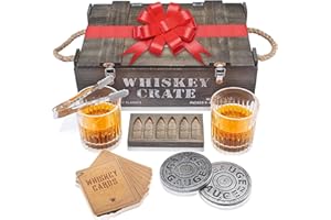 ROYAL RESERVE Zestaw upominkowy do whisky, zestaw 2 szklanek do whisky, drewniane pudełko, prezenty urodzinowe dla mężczyzn, męża, przyjaciela, taty, chłopaka, brata, szefa, teścia, zestawy upominkowe do whisky dla