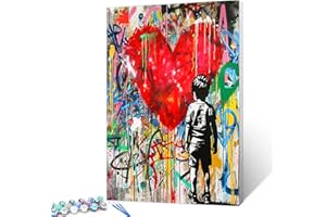 Tucocoo Kit per dipingere con i numeri, a forma di cuore rosso, con pennelli e pigmento acrilico su tela per adulti, immagine colorata di Banksy Little Boy, decorazione da parete per la casa, idea