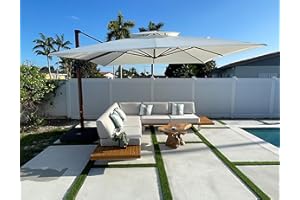 PURPLE LEAF Parasol Déporté Inclinable 3.65 x 3.65 m, Grain de Bois en Aluminium Parasol De Jardin Extérieur Toit à Double Rotatif 360°, Parasol Terrasse Extérieur XXL, Crème