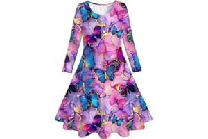 Belovecol Ragazze Abito a Manica Lunga Linea ad A Abito Casual Stampato in 3D Festival Swing Abito Autunno Inverno 4-12 Anni