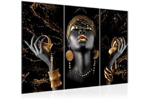 Runa Art African Beauty Peinture Tableau Salon XXL Noir Or Beauty 120 x 80 cm 3 Parties Decoration Murale 045431b