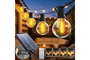 btfarm 20M/65FT Solar Festoon Lights Outdoor with Remote, 25+2 LED Garden String Light USB & Solar Powered G40 Shatterproof B