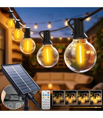 Btfarm Solar String Lights Outdoor – 26.2Ft Hemp Rope, Remote & Timer, 8 Modes, IP65 Waterproof, 16 Shatterproof Bulbs For Patio, Garden, Balcony, Fence