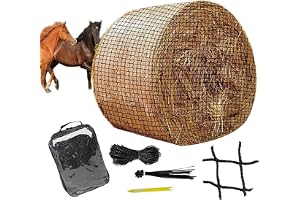 Sieć siana dla koni, 5 x 5 FT siatka siana na okrągłych belach odporna na zużycie siatka siana dla koni, siatka 4,5 x 4,5 cm, wydłużenie czasu karmienia (150 x 150 cm)