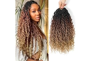 PORSMEER 6 opakowań kręconych włosów dla kobiet, długość 45 cm, styl hipisowski, syntetyczne warkocze, Messy Bohemian Fuax Locs, czarno-brązowe/blond