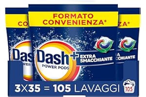 Dash Power Pods Detersivo Lavatrice In Capsule Extra Smacchiante, 105 Lavaggi (3x35), Rimuove anche le macchie secche da 7 giorni, per una pulizia impeccabile