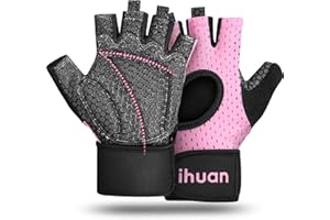 ihuan Breathable Weight Lifting Gloves: Fingerless Workout Gym Gloves with Wrist Support | Enhance Palm Protection | Extra Grip for Fitness | Lifting | Training | Rowing | Pull-ups