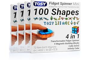 TOSY Magnet Fidget Spinner Mini - 8 blocks, 3in1 Toy: Transformable Fidget Spinner, Infinity/Puzzle Cube, Christmas Stocking Stuffers Gift for Kids/Adults, STEM Sensory Stress Relief Toy, 4-pack