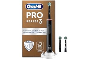 Oral-B Pro 3 Brosse À Dents Électrique Noire, Un Capteur De Pression Pour Protéger Les Gencives Sensibles, Des Accessoires, 3 Brossettes De Rechange, Douces Et Rondes, 1 Chargeur, Emballage En Carton