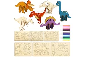 kelav Madera Dinosaurio de Bricolaje 24 Piezas, 3D Puzzle de Dinosaurios Manualidades, Manualidades Kits de Dinosaurios de Madera para Niñas Niños DIY