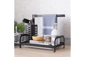 UMDONX Kitchen Sink Caddy Organiser, Washing up Caddy Organizer, Sponge Holder for Sink Tidy, Metal, Black