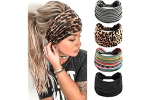 4 Pezzi Fasce Per Capelli Donna,Kavya Larga Fascia Elastici Stampa Leopardata Boho Alla Moda Floreale Accessori Per Lavoro Quotidiano Yoga(A)