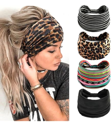 Bandana Donna 4 Pezzi - Fascia Capelli Elastica E Traspirante Stile Bohémien, Per Sport, Yoga E Vita Quotidiana