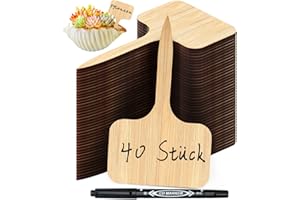 Gucass 40x Pflanzenschilder aus Bambus, Pflanzenstecker zum Beschriften inklusive Marker, Wetterfest Stecketiketten, Pflanzschilder, Pflanzen schilder für Gemüse, Kräuter, Blumen