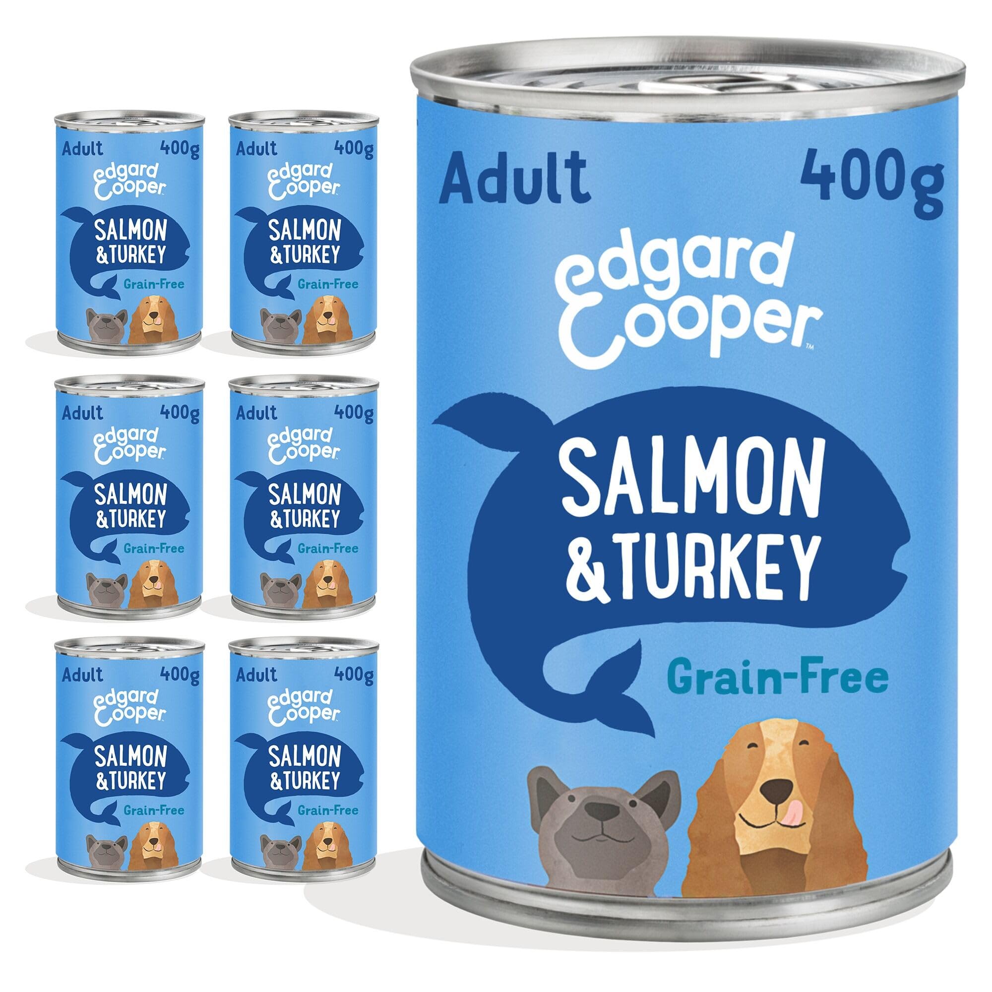 Edgard & Cooper Pienso para Perros Adultos Comida Humeda Natural 400gx6 Salmón y Pavo Fresco, Alimento Sano, Sabroso y Equilibrados