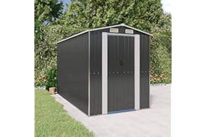 Homgoday Geräteschuppen Gerätehaus Garten Schuppen Gartenhaus mit Satteldach Metall Gerätehaus Geräteschrank für Garten Outdoor Anthrazit 192x357x223 cm Verzinkter Stahl