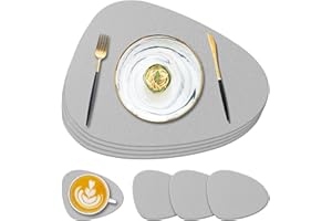 YUNJUER Silicone Place Mats and Washable Coasters Set, Heat-Resistant 450 °F, Non-slip Wipeable Waterproof PlaceMats for Indoor Kitchen, Outdoor Dining Table, Restaurant, 8 Pieces, Light Grey