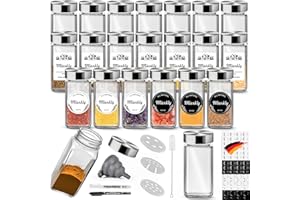 Miorkly Prostokątny z wkładem do posypywania, pokrywki ze stali nierdzewnej, pojemniki na przyprawy 120 ml, zestaw 24 słoików na przyprawy, słoik z nasadkami, lejek, etykiety i pisak kredowy,
