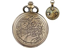Tiong Doctor Who Pocket Watch with Bronze Case Quartz Full Hunter White Dial and Chain Mens Retro Dr Who Necklace Pendant