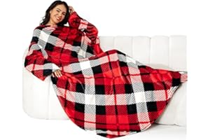 Winthome Coperta con Maniche - Coperta Pile Morbida e Calda, Plaid con Maniche con Velcro, Coperta Indossabile per Regalo Natalizio Donna Uomo, Risparmia Costi di Riscaldamento (Plaid, 140x200cm)