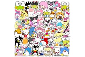 FRESHOER 100 adesivi My Melody and Kuromi Stickers, Cinnamoroll, Pompompurin Keroppi, Pochaco Kawaii