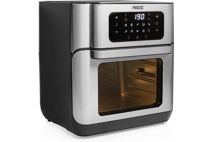 Princess Air Fryer Oven 10 L with Rotating Basket, Ventilated Airfryer, 10 Programs, Digital Touch Display, Stainless Steel, Up to 66.7% Energy Saving, 1500 W, 182065