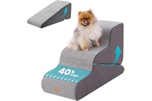 Gardner Pet 2-in-1 Dog Steps for Bed, Adjustable 3-Steps High Density Foam Dog Ramp for Sofa, Water Resistant Pet Stairs with Non Slip Bottom, Suitable for Puppy, Small Animals, Large Grey